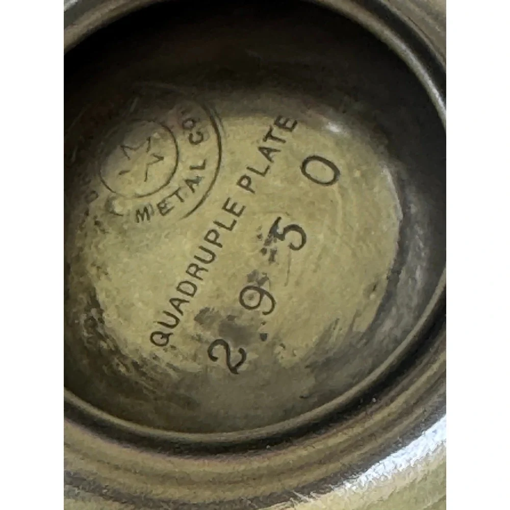 Vtg Britannia Metal Quadruple Plate Spoon Holder Caddy w/ Lid Horseshoe Motif